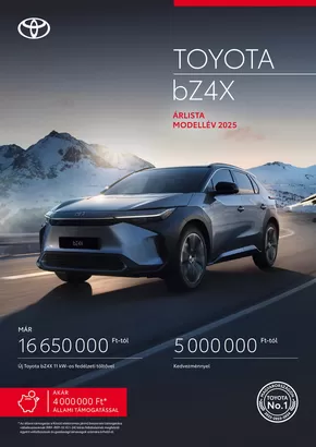 Toyota katalógus, Győr | arlista toyota bZ4x 2025 | 2025-05-21T00:00:00.000Z - 2026-05-21T00:00:00.000Z